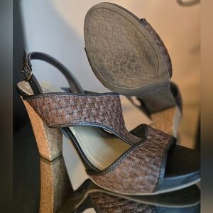 Women's Brown Woven Slingback Heels